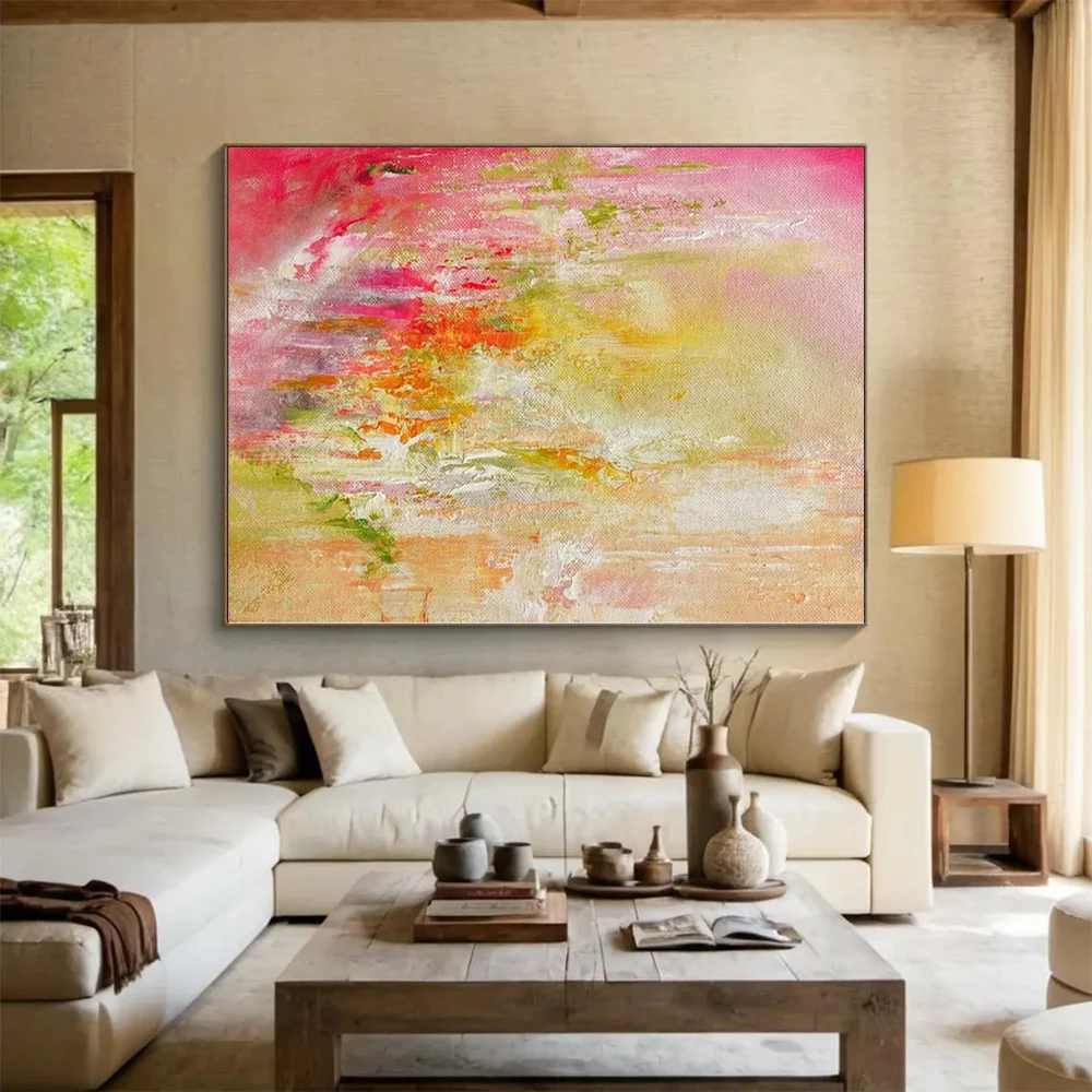 Feminine Original Pastel Soft Bedrooms Abstract Canvas Artwork RJ0T9